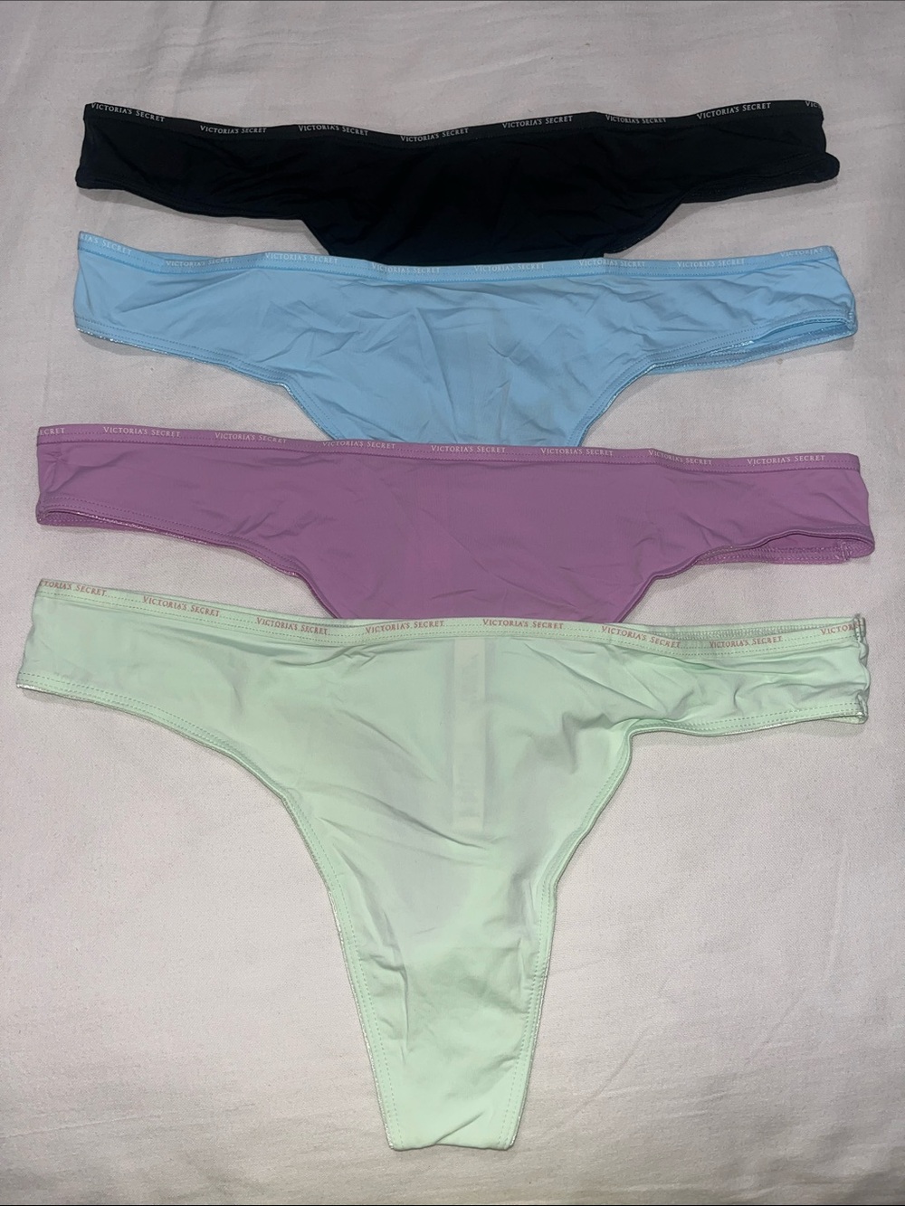Victoria's Secret Smooth Silky Satin Thongs - Black, Light Blue, Lavender, Mint